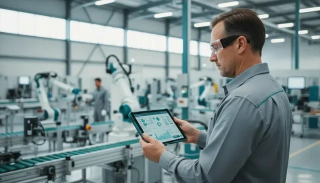 Operations leader reviewing performance information on a tablet.